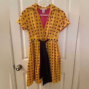 Diane Von Furstenberg Yellow Pink Cutout Bundette Linen Blend Dress Women's Sz 0